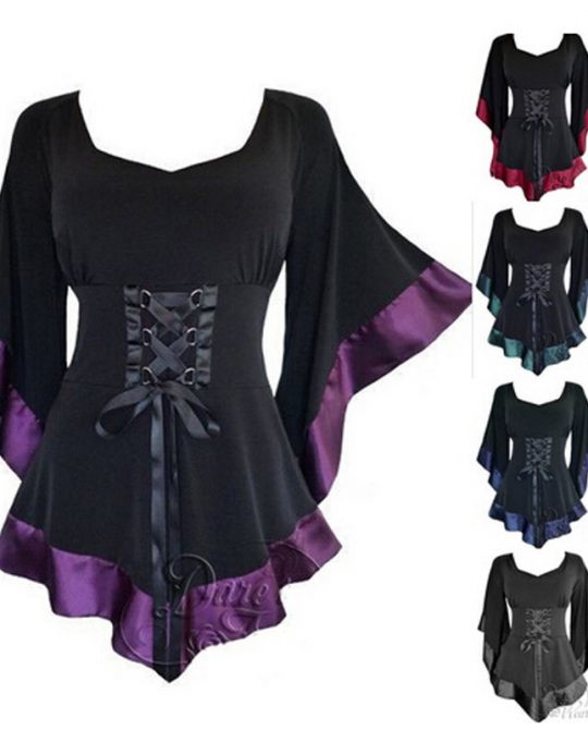 Flared Sleeve Lace-up T-Shirt