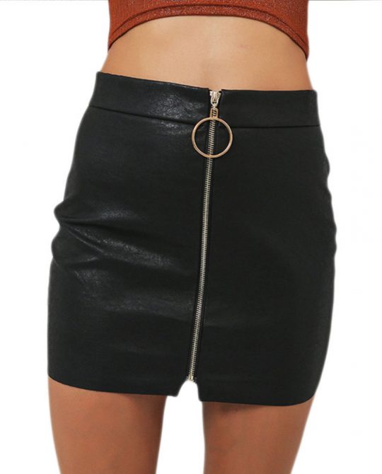 Sexy Metal Ring Zipper Skirt