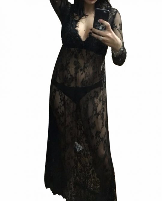 Seductive V-neck Long-sleeved Lace Dress