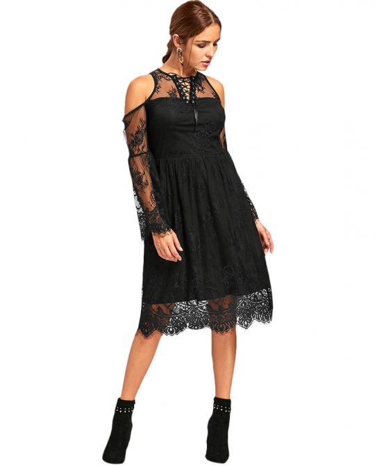 Gothic Cold Shoulder Flare Party Dress