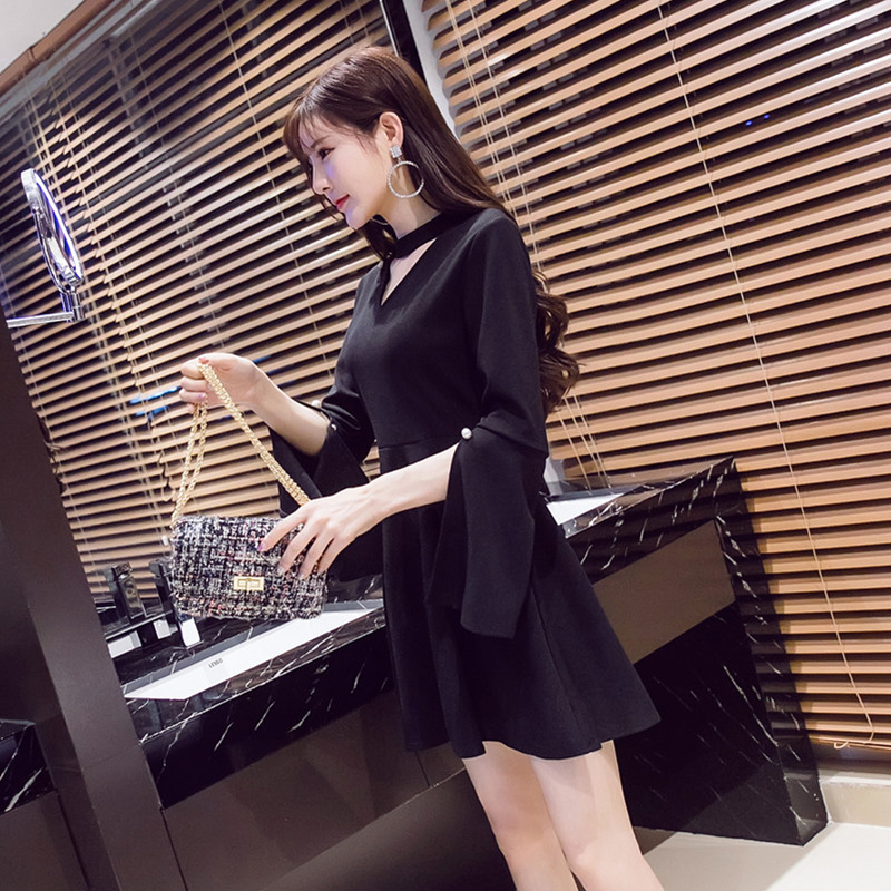 Sexy V Neck Short Elegant Long Sleeve Hollow Party Dress - Image 2