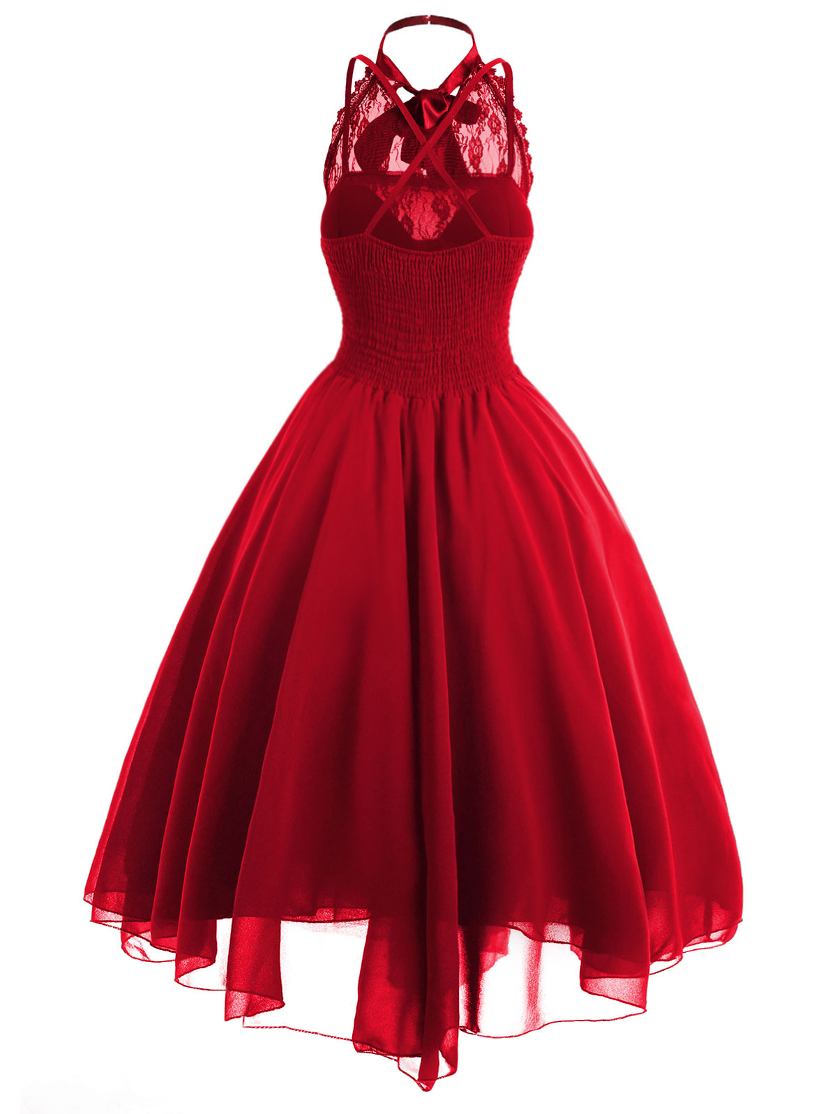 Gothic Bow Neck Cross Back Sleeveless Floral Lace Corset Dress - Image 4