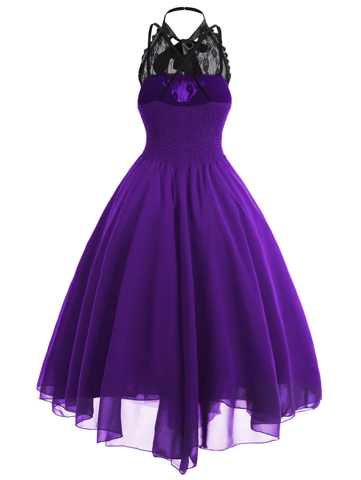 Gothic Bow Neck Cross Back Sleeveless Floral Lace Corset Dress - Image 6