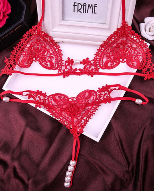 Hot Lace Open Bra + Pearl Sexy G-String