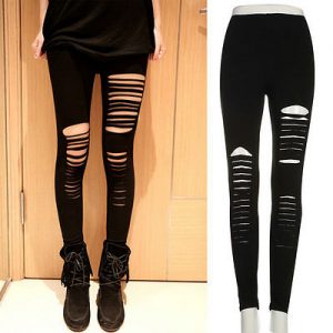 Goth Punk Slashed Ripped Cut Out Leggings