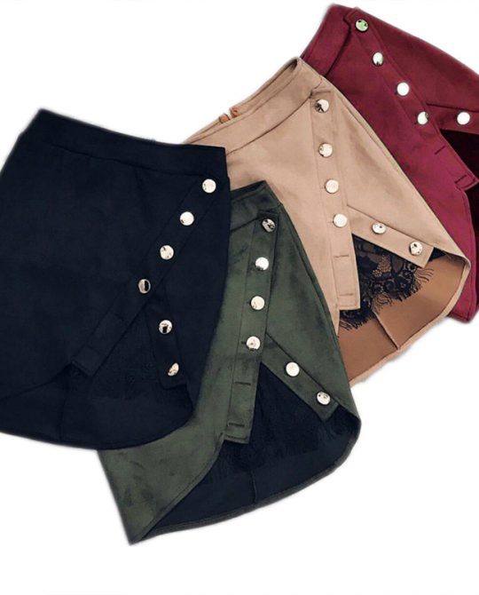 High Waist Split Pencil Button Skirt