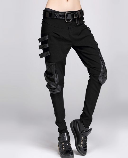 Casual PU Leather Pockets Trousers