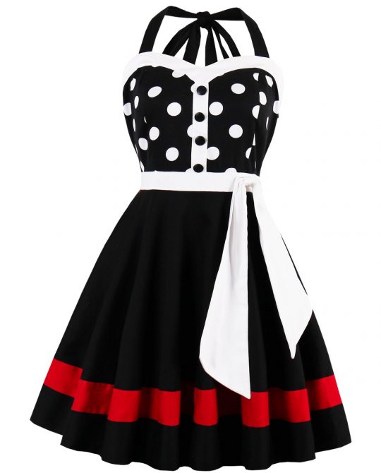 Summer Polka Black Goth Dress
