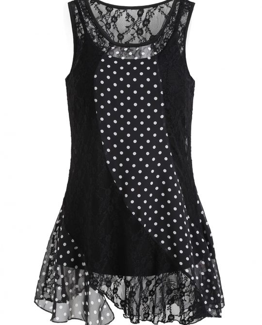 Gothic Polka Dot Sleeveless Lace Blouse