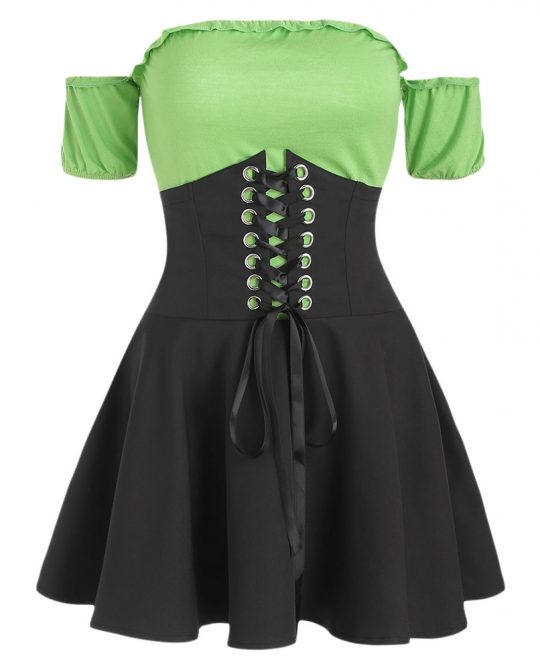 Gothic Off Shoulder Lace Up Skirt