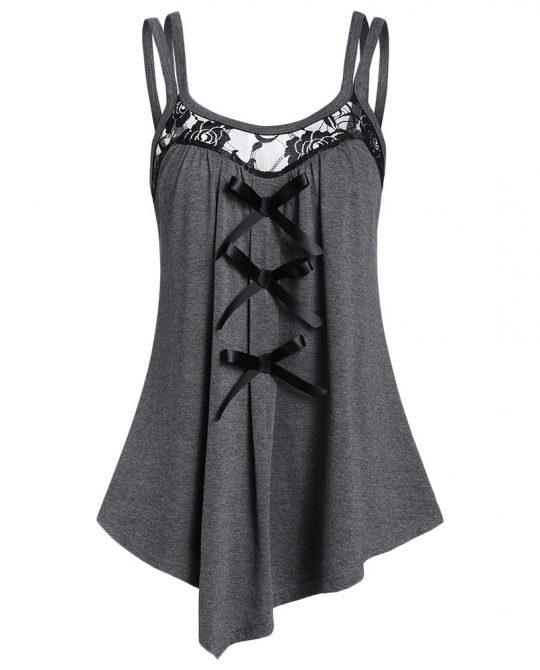 Gothic Lace Bowknot Asymmetrical Tank Top