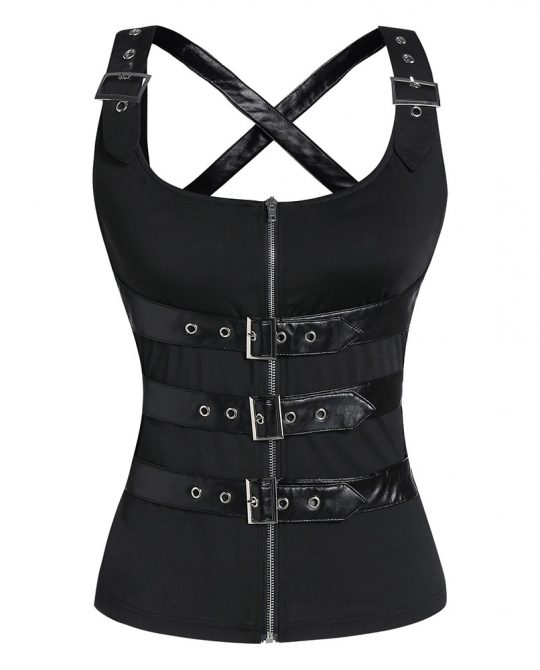 Gothic Zip Up Buckle Strap Tank Top