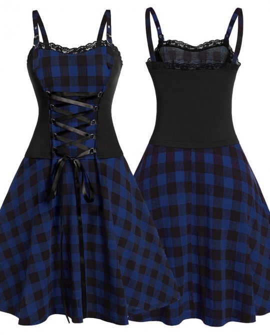 Gothic Punk Camisole Plaid Dress