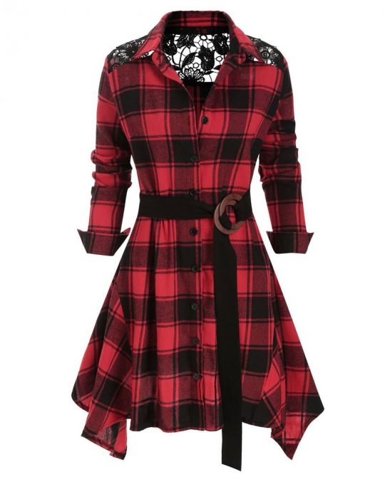 Vintage Plaid Long Sleeve Casual Dress