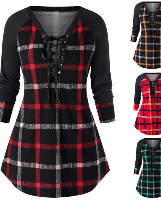 Casual Plaid Long Blouse Top