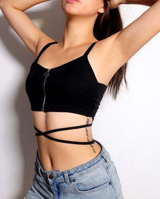 Gothic Bandage Zipper Slim Crop Top
