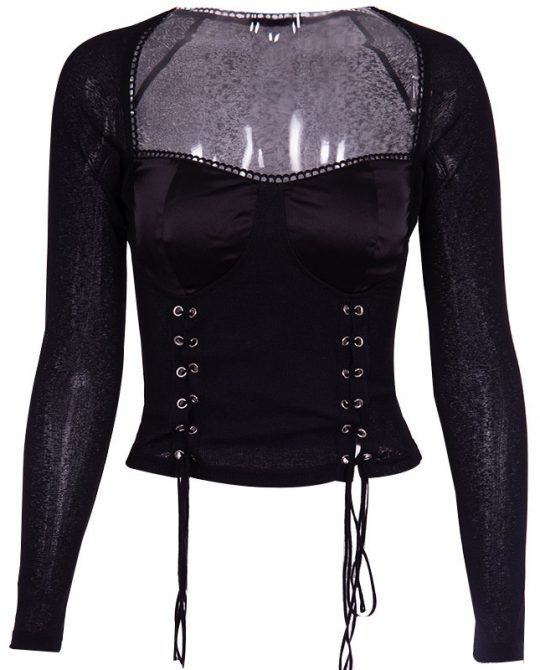 Goth Long Sleeve Lace Up Tees Top