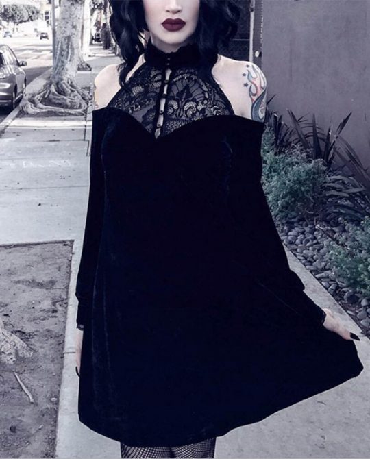 Gothic Halter Velvet Dress