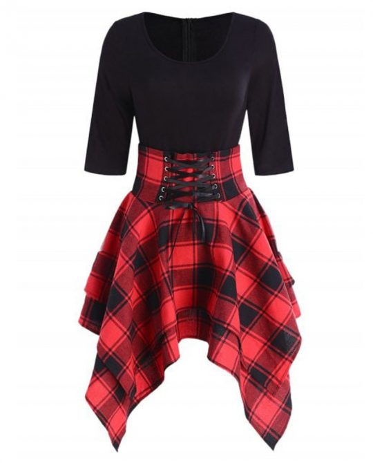 Gothic Preppy Plaid Punk Dress