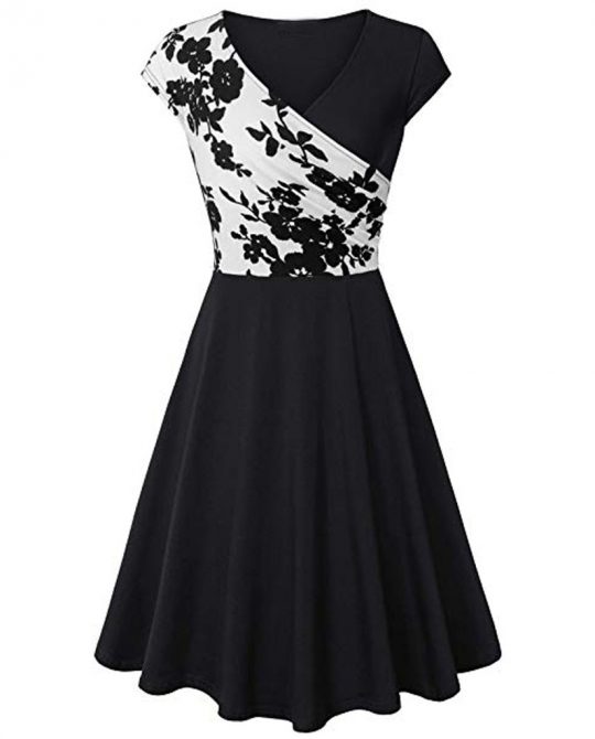 Elegant Flared V- Neck Vintage Dress