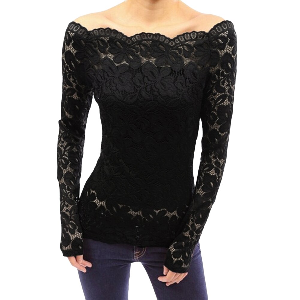Spring Sexy Slash Neck Lace Blouse