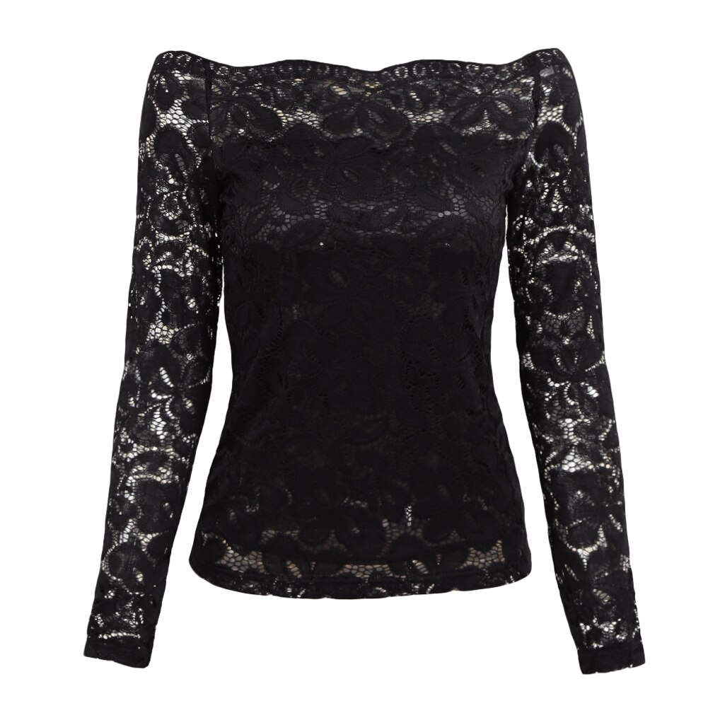 Spring Sexy Slash Neck Lace Blouse - Image 2