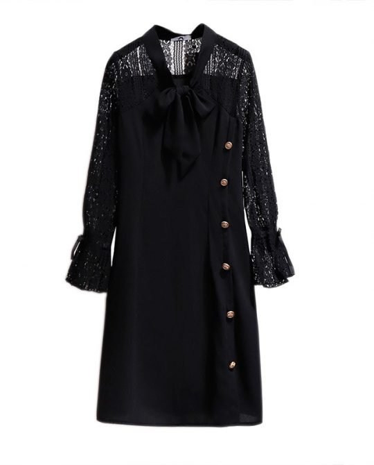 Long Sleeve Lace Button Dress