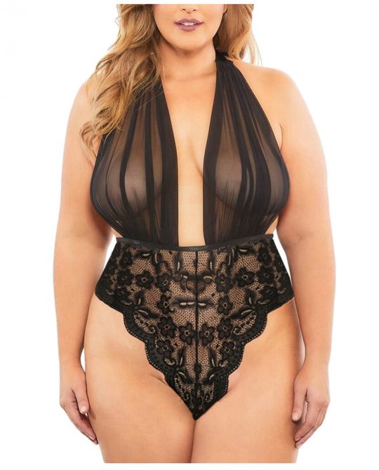 Lace Deep V Halter Bodysuit