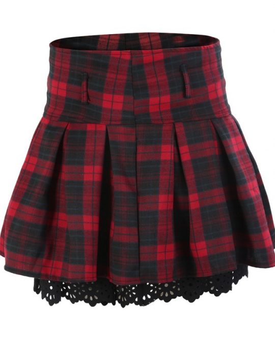 Gothic High Waist Pleated Plaid Skirt