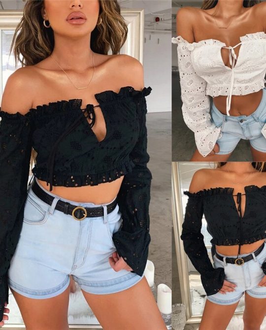 Pullover V Neck Casual Lace Tops