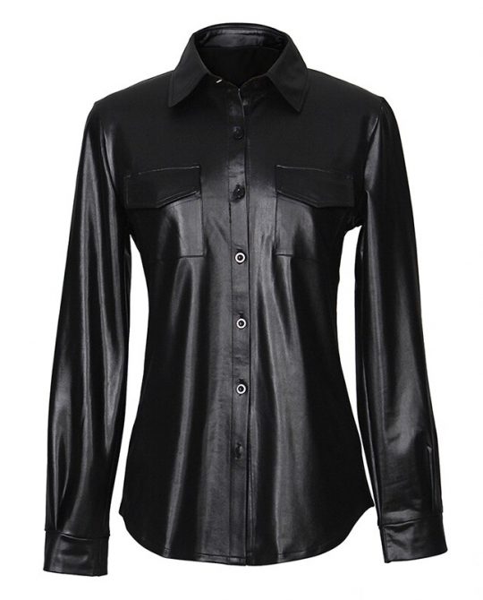 Nightclub PU Leather Long Sleeve Shirt