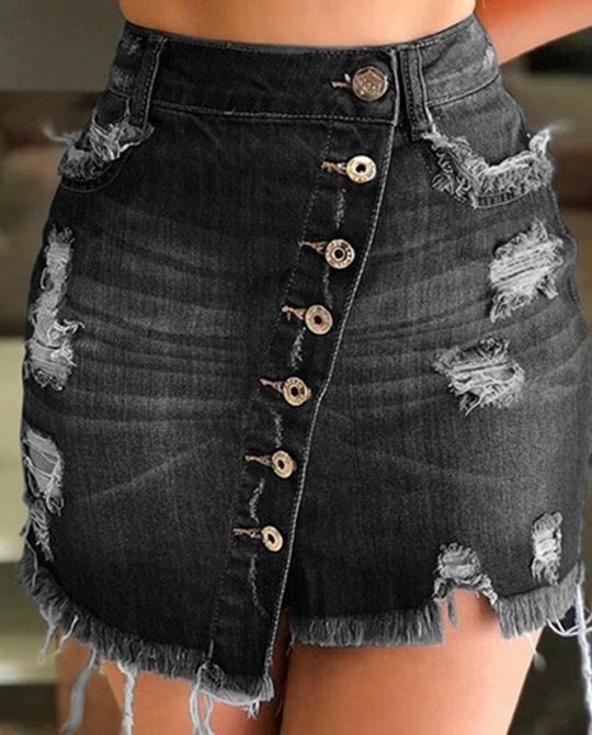 Summer Vintage Irregular Button Skirt