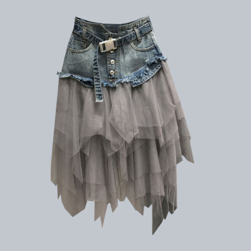 Gothic Denim Mesh Splice Skirt - Image 6
