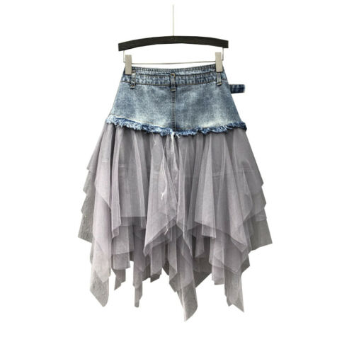 Gothic Denim Mesh Splice Skirt - Image 5