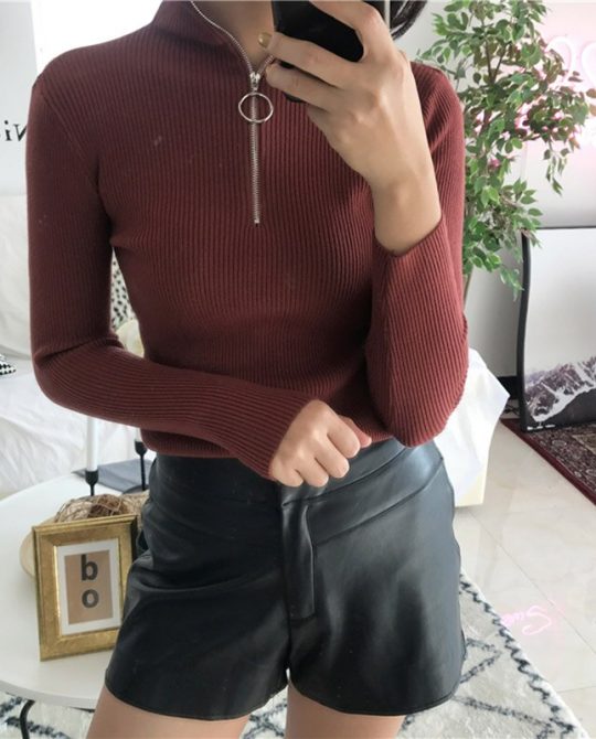 Gothic Zipper Spring Turtleneck Jumper