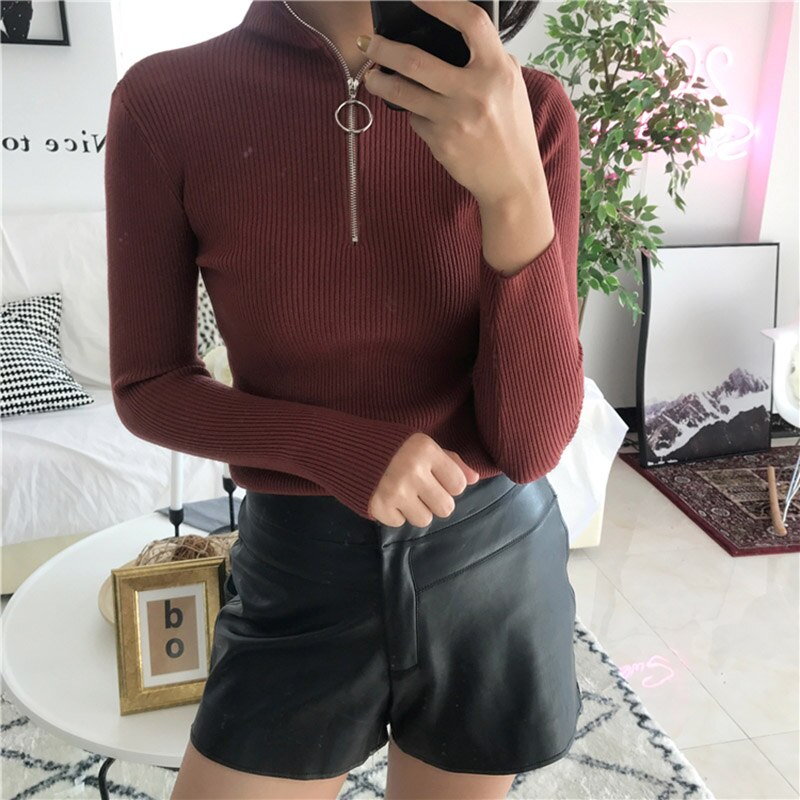 Gothic Zipper Spring Turtleneck Jumper