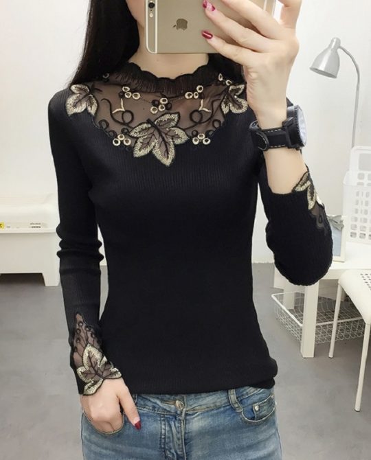 Petal Collar Lace Elegant Jumper