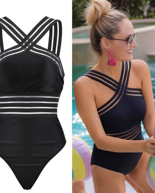 Gothic Striped One Piece Monokini Swimsuit