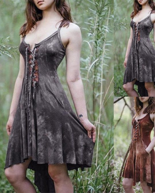 Gothic Medieval Vintage Lace Up Dress