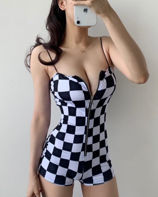 Strap Tank Plaid Zipper Jumpsuit