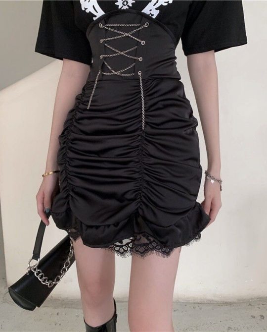 Goth Lace Wrap Hip Skirt