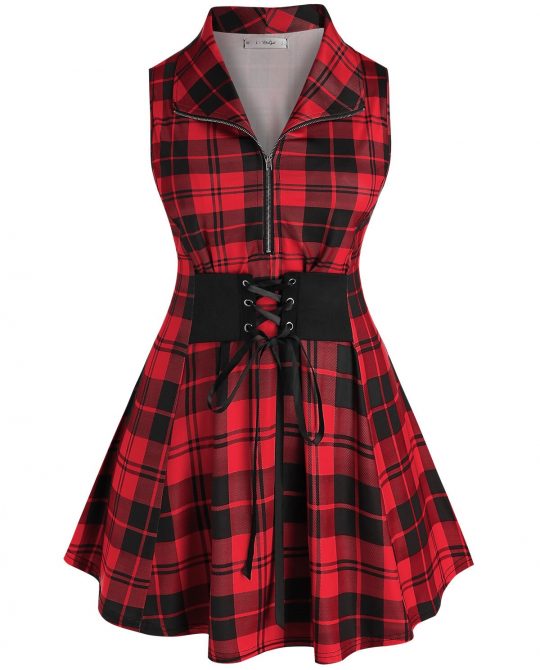 Plaid Half Zip Sleeveless Casual Top