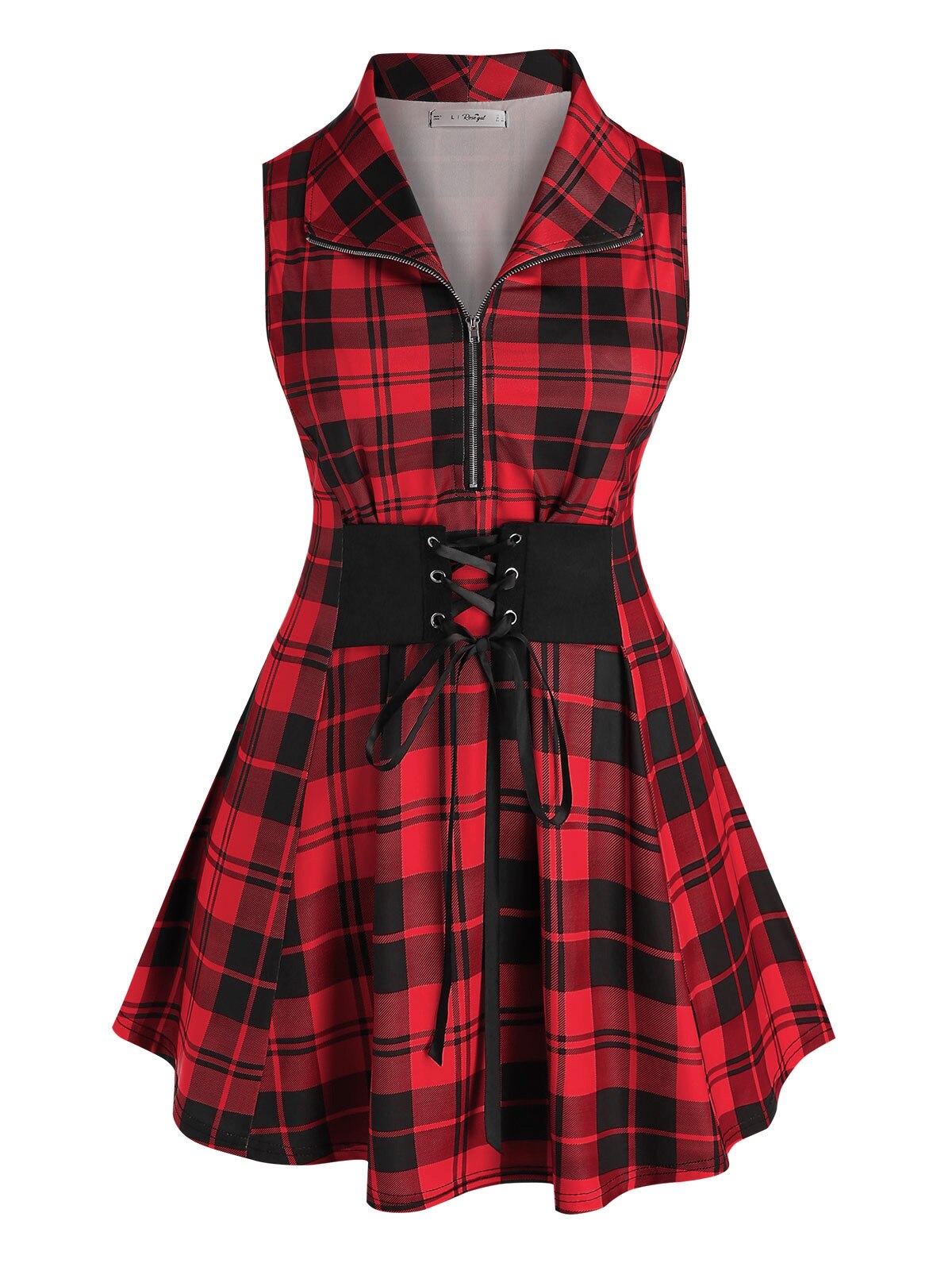 Plaid Half Zip Sleeveless Casual Top