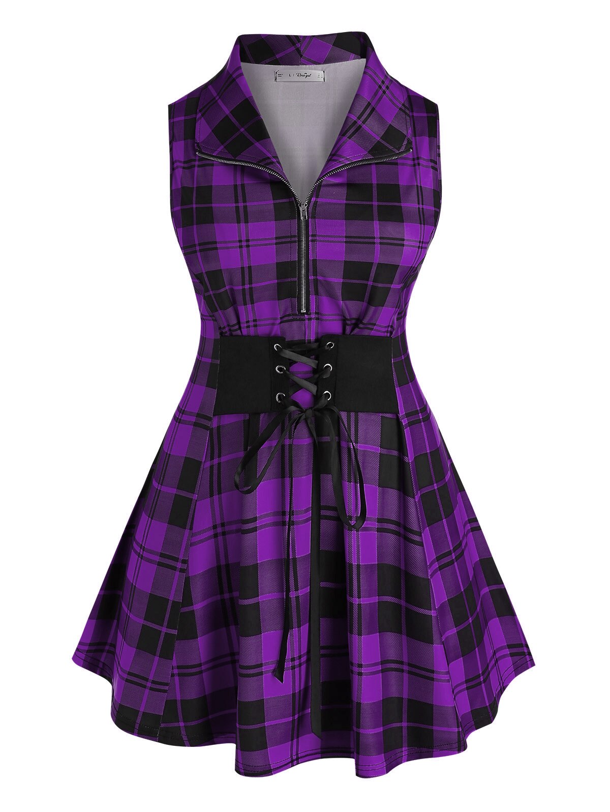 Plaid Half Zip Sleeveless Casual Top - Image 5