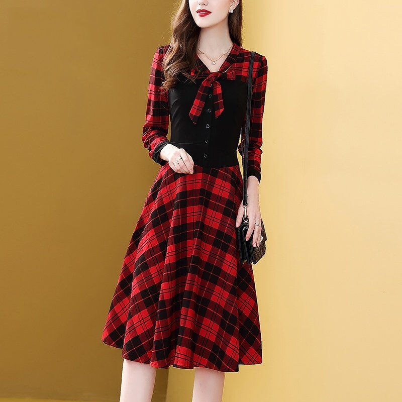 Plaid Half Sleeve Button Dress