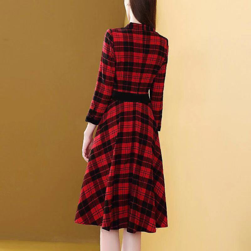 Plaid Half Sleeve Button Dress - Image 2