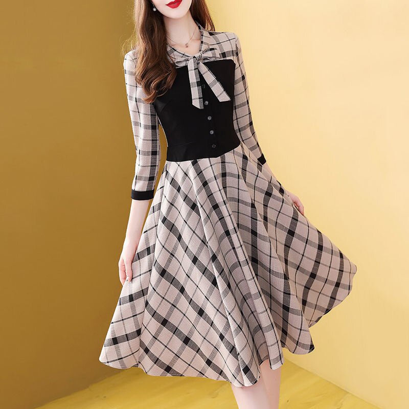 Plaid Half Sleeve Button Dress - Image 5