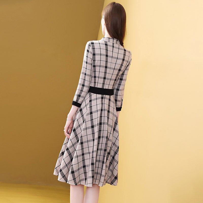 Plaid Half Sleeve Button Dress - Image 6