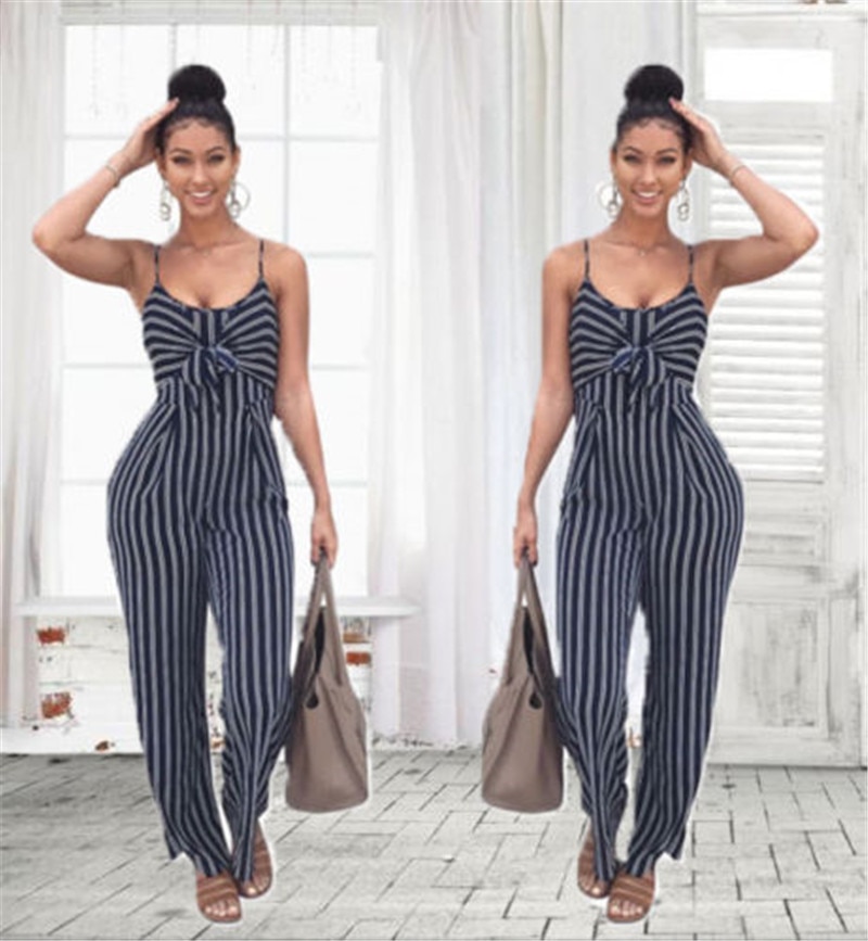Summer Blue Backless Stripe Jumpsuit - Image 3