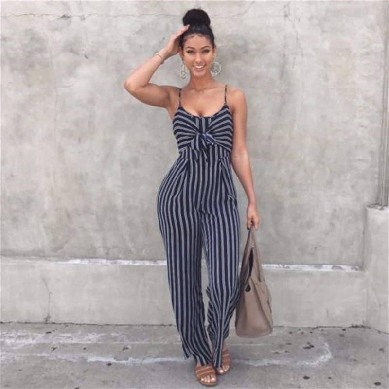 Summer Blue Backless Stripe Jumpsuit - Image 5